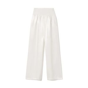 PJ Harlow Lola White Satin Pajama Pant With Rib Knit Foldover Waistband Sz Large